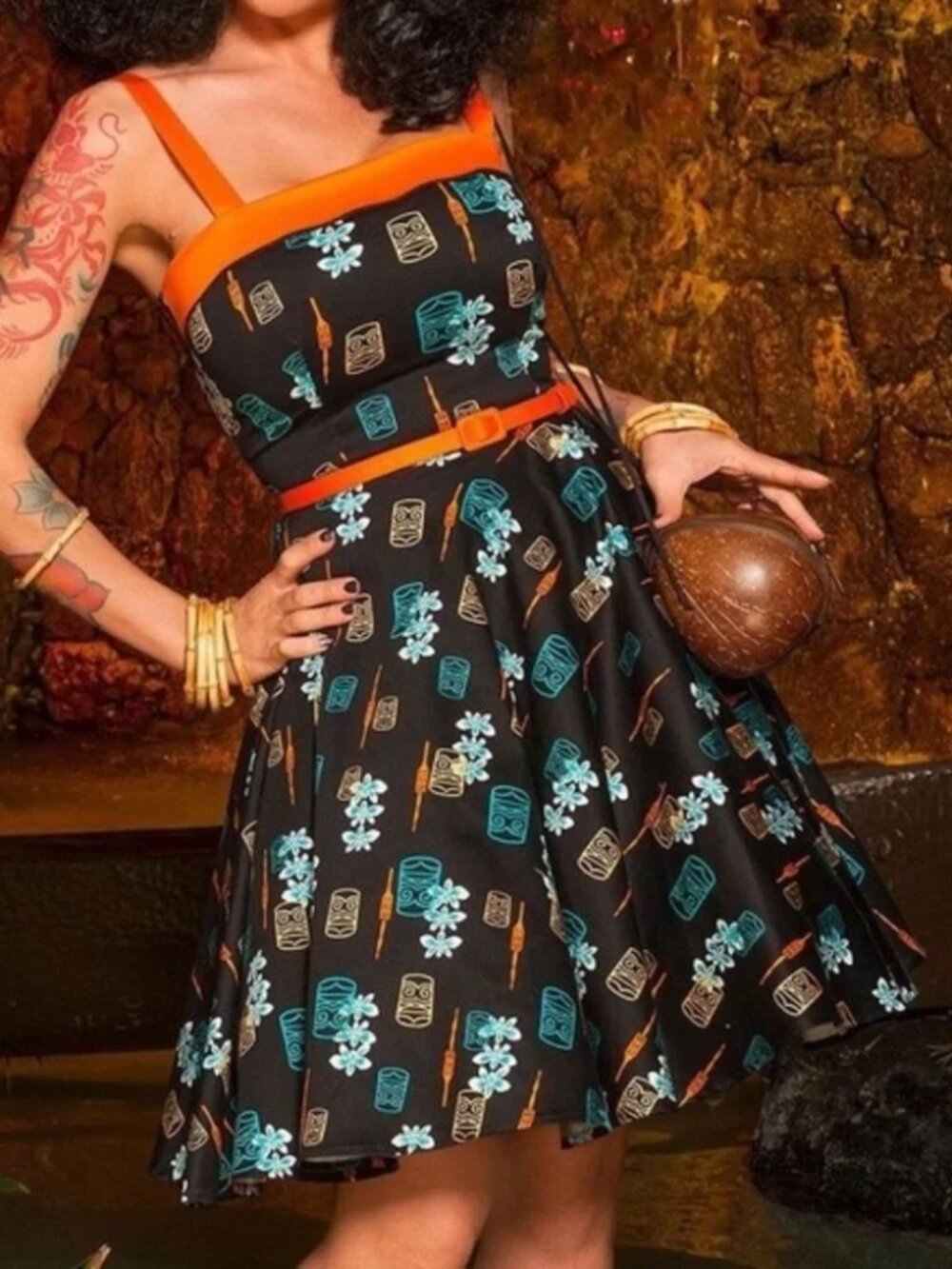 Pinup Couture Netti Dress in Tiki Print L NO BELT
